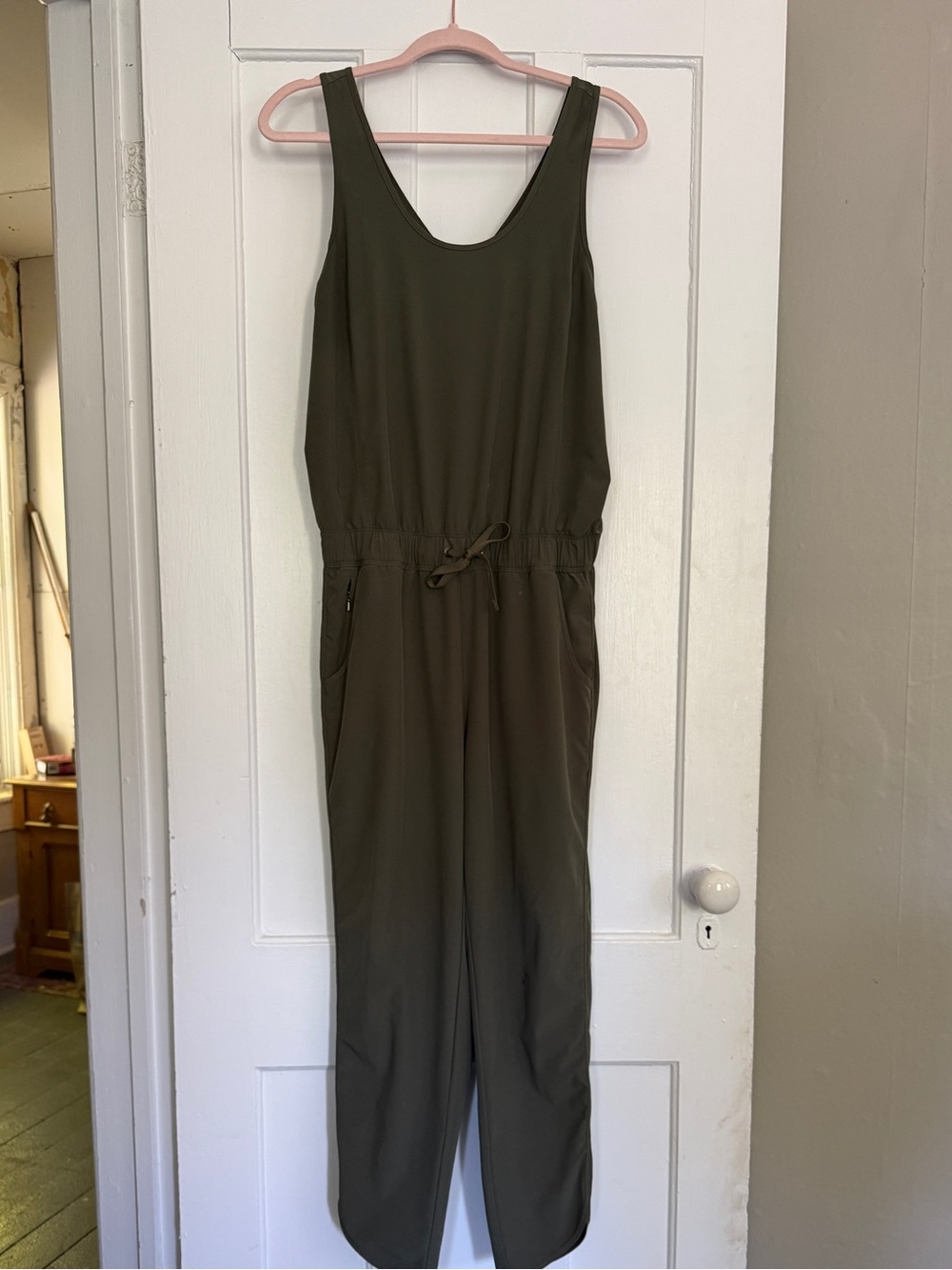 Sleeveless Olive Utility Jumpsuit with Drawstring Waist